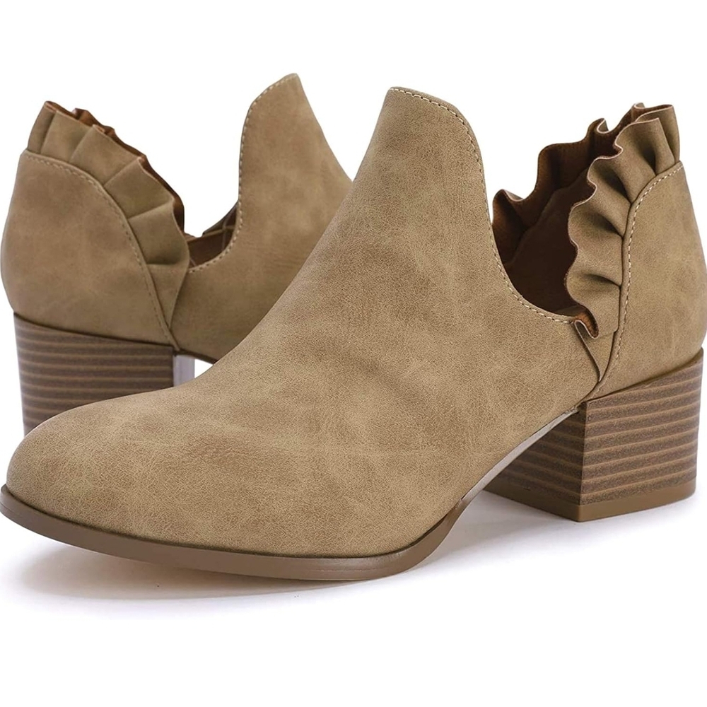 Tan Ruffle Ankle Boots
